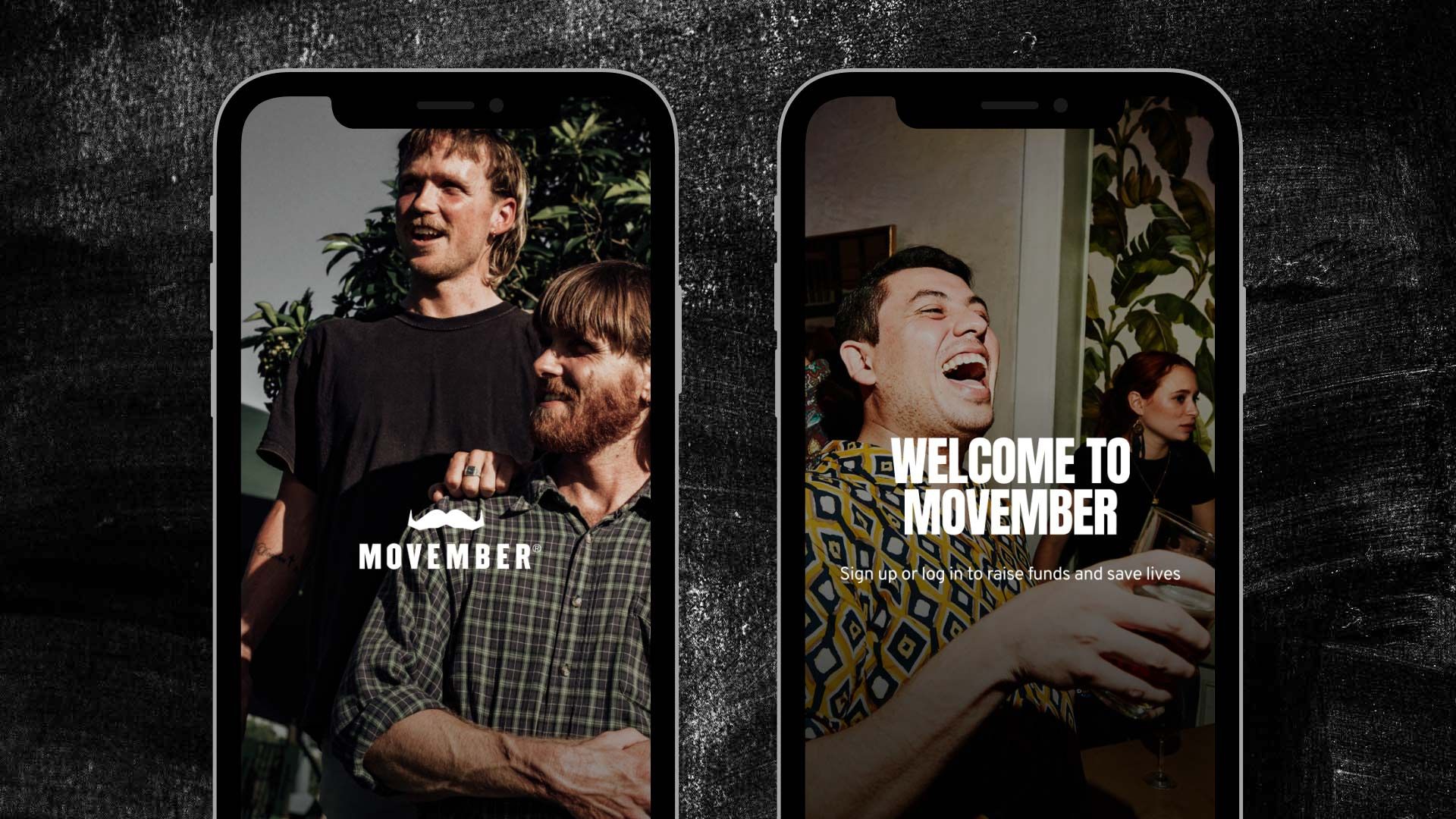 Image of different Movember app sign-up phone screens.